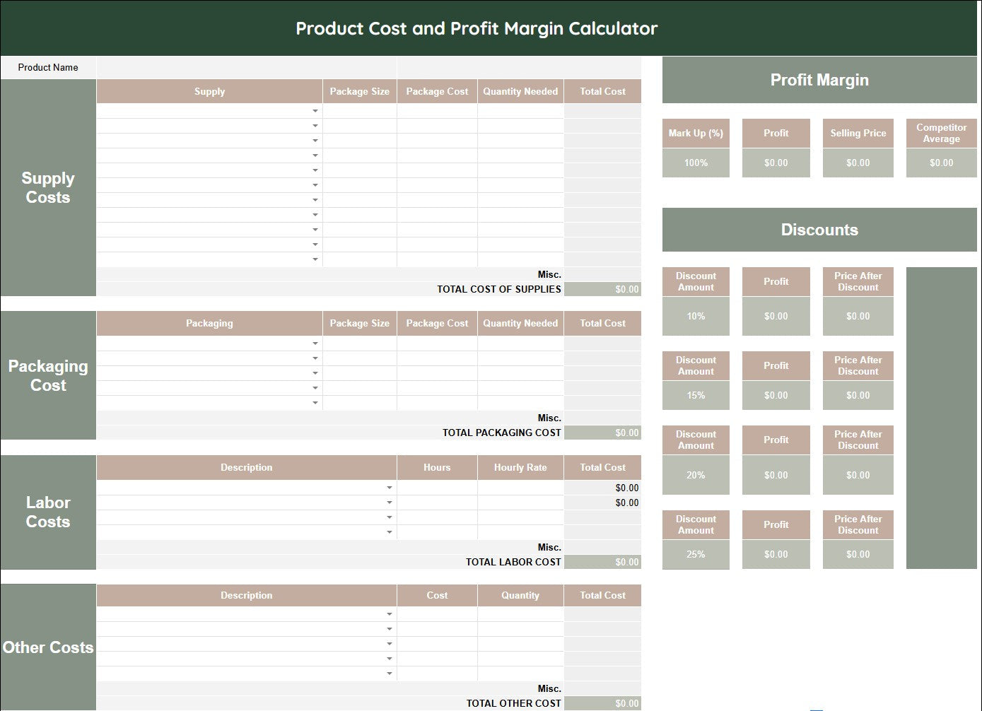 Product Cost and Profit Margin Calculator