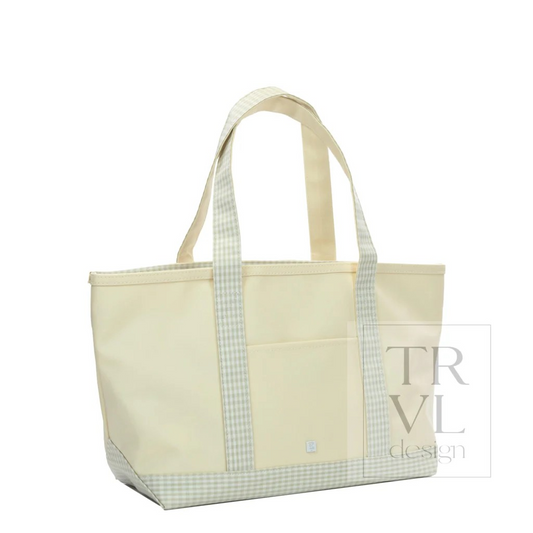 TRVL Pearl Grey Gingham Medium Canvas Tote