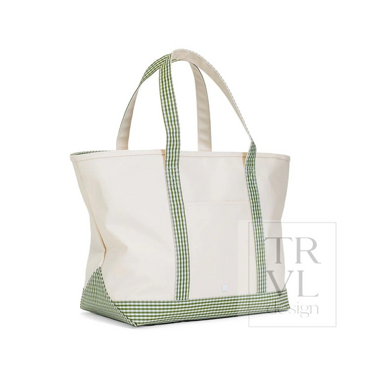 TRVL Moss Gingham Canvas Totes