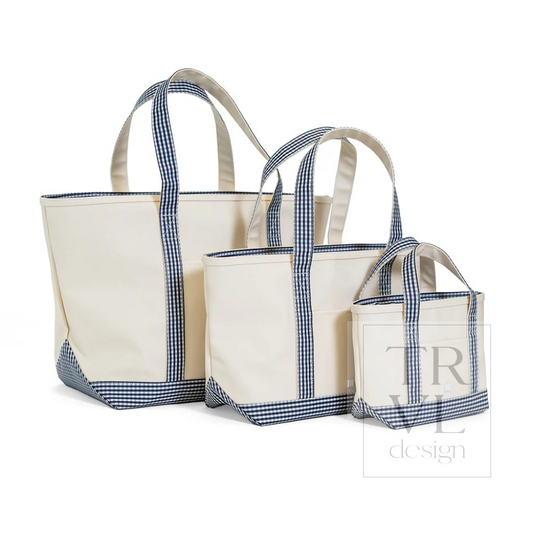 TRVL Navy Gingham Canvas Totes