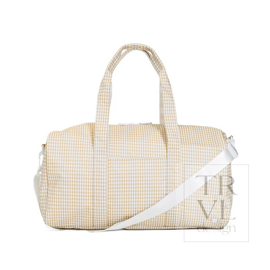 TRVL Khaki Gingham Weekender Duffel Bag (Backorder ETA 7/30)