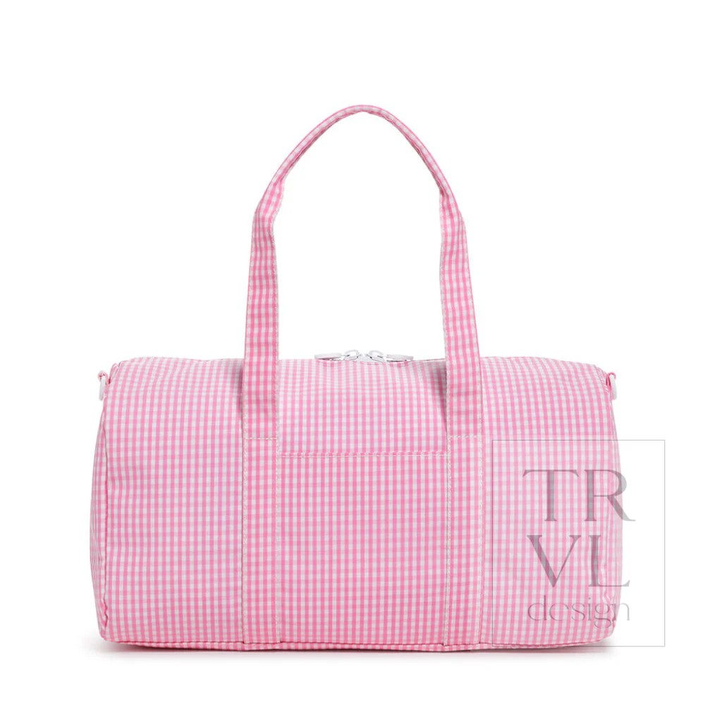 TRVL Pink Gingham Weekender Duffel Bag