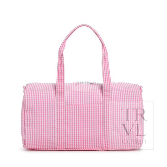 TRVL Pink Gingham Weekender Duffel Bag