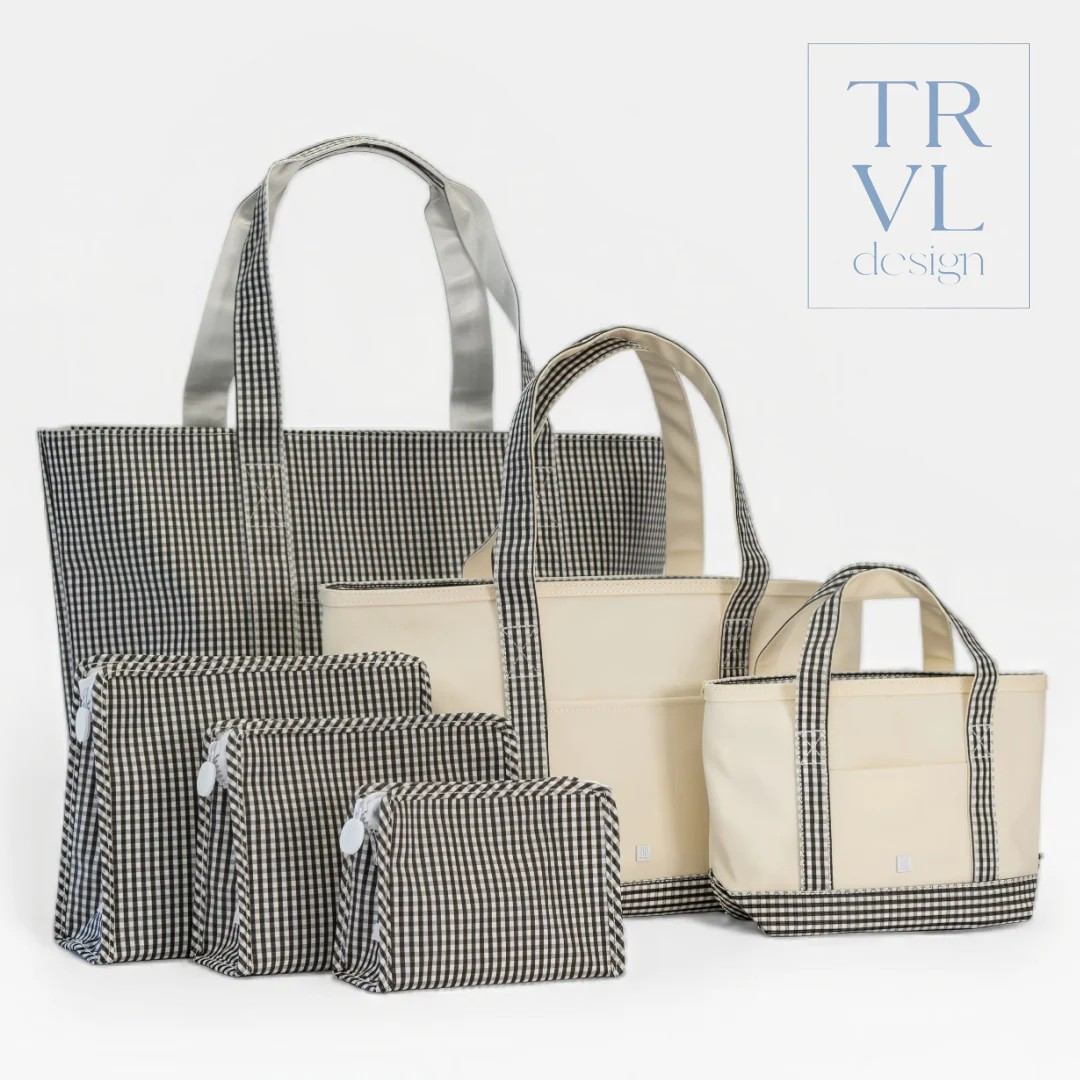 TRVL Black Gingham Canvas Tote
