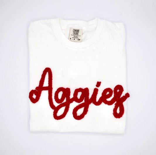 Aggies Chenille Yarn Embroidered Comfort Colors Tee