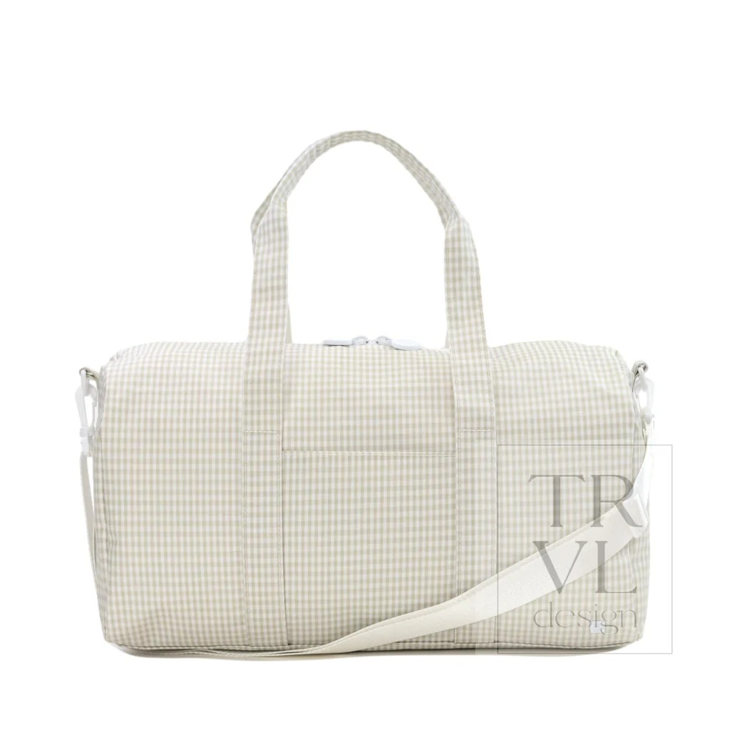 TRVL Pearl Grey Gingham Weekender Duffel Bag