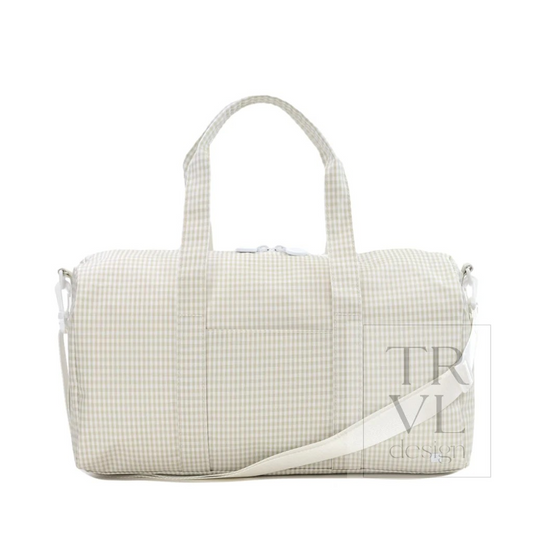 TRVL Pearl Grey Gingham Weekender Duffel Bag