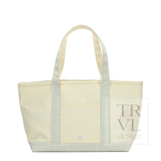 TRVL Pearl Grey Gingham Medium Canvas Tote