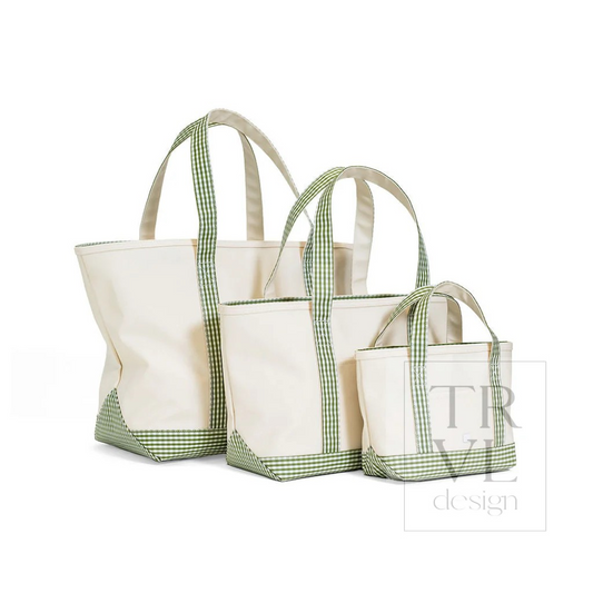 TRVL Moss Gingham Canvas Totes