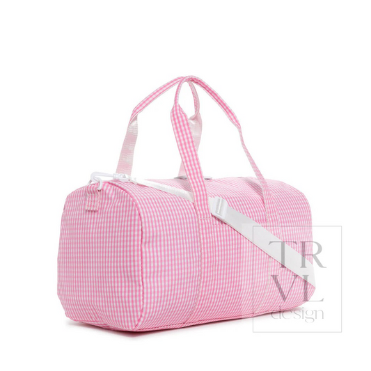 TRVL Pink Gingham Weekender Duffel Bag