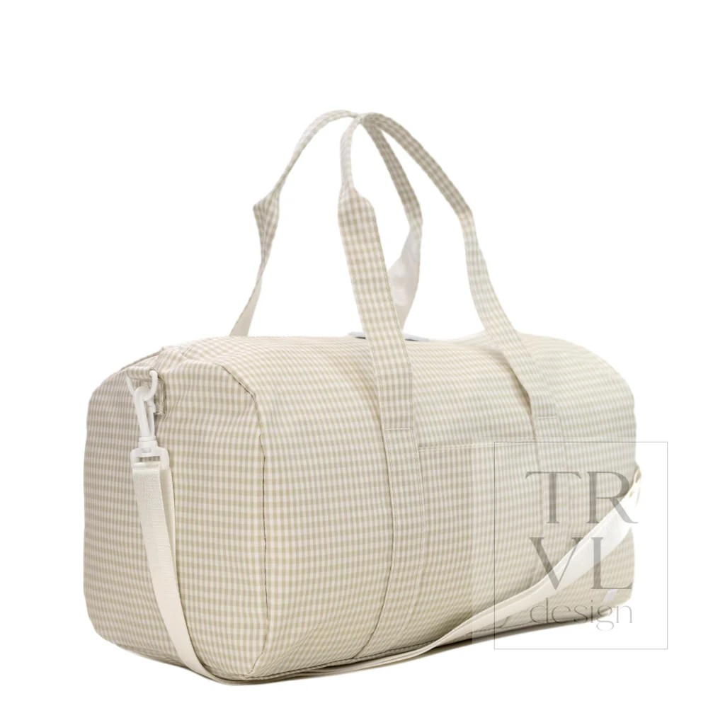 TRVL Pearl Grey Gingham Weekender Duffel Bag