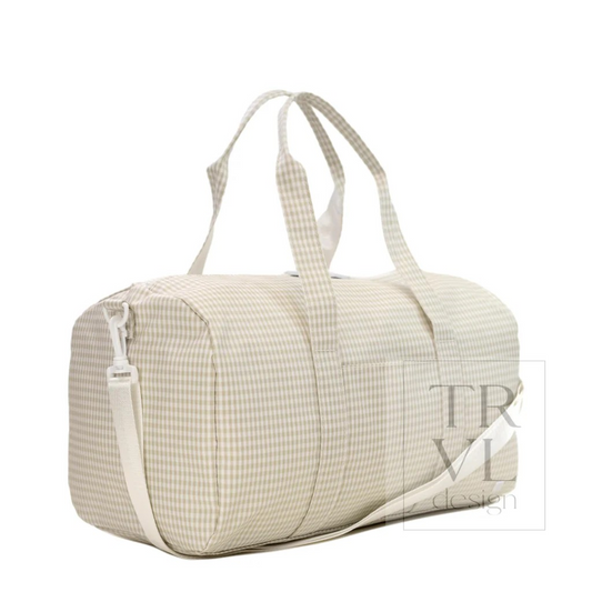 TRVL Pearl Grey Gingham Weekender Duffel Bag