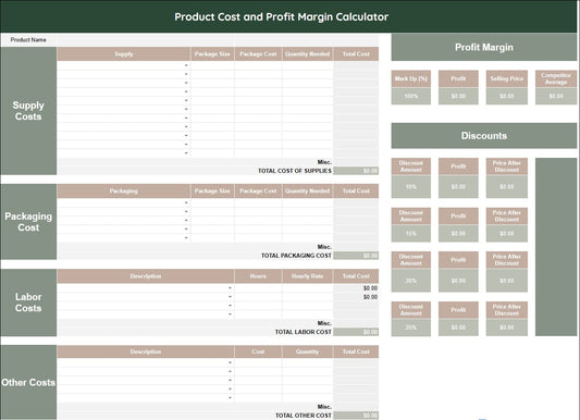 Product Cost and Profit Margin Calculator