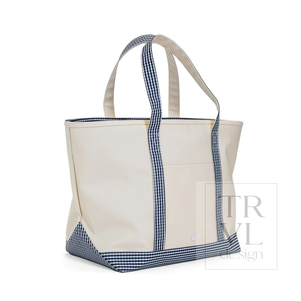 TRVL Navy Gingham Canvas Totes